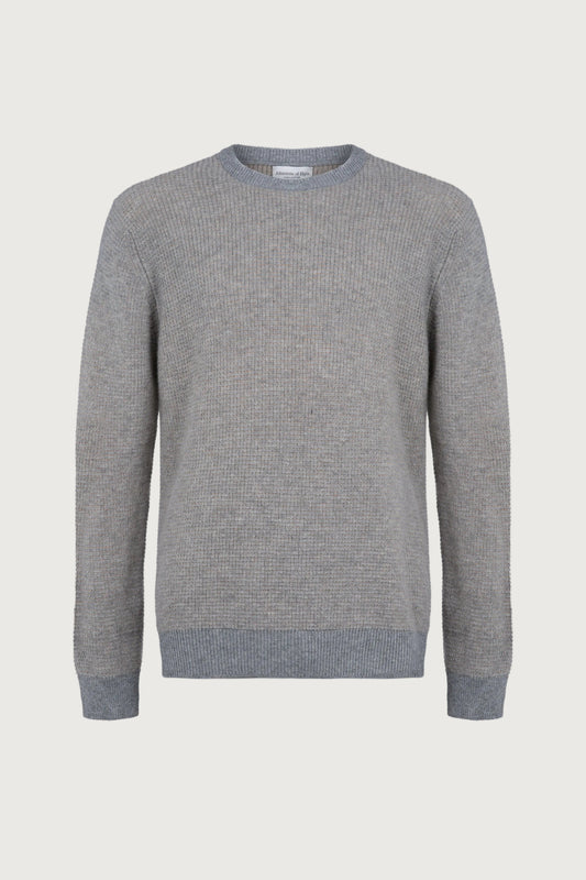 Johnstons of Elgin Mens Knitwear Light Grey & Oatmeal Textured Waffle Rib Cashmere Jumper KAA05042Q23703