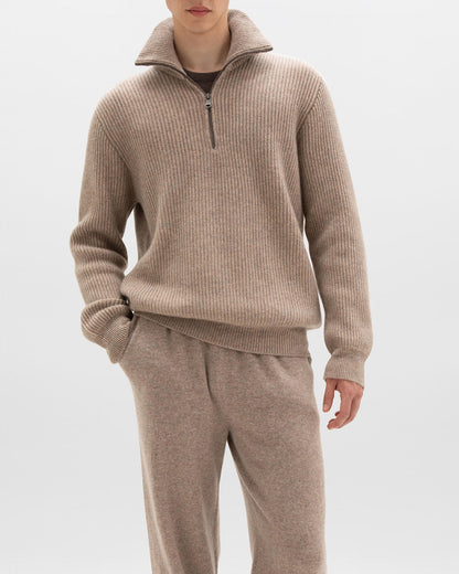 Johnstons of Elgin AW24 Men's Knitwear Ash Ribbed Cashmere Zip Turtle Neck Jumper KAA05112HB4334