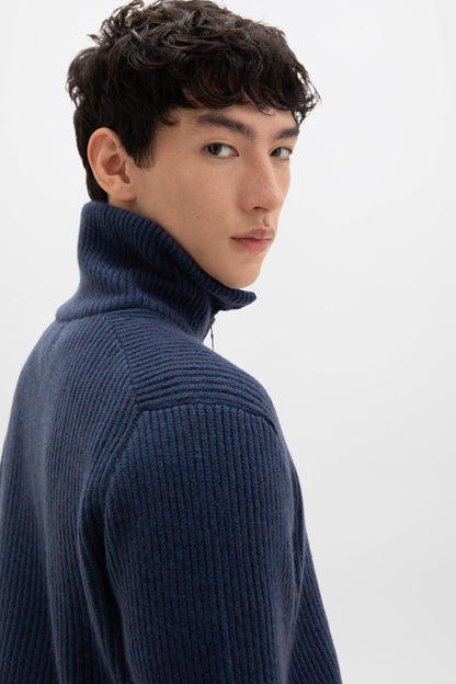 Johnstons of Elgin AW24 Men's Knitwear Ocean Ribbed Cashmere Zip Turtle Neck Jumper KAA05112HD7244