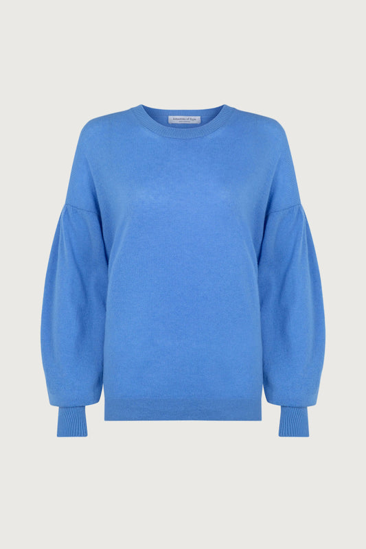 Johnstons of Elgin SS24 Women's Knitwear Skye Blue Balloon Sleeve Cashmere Sweater KAA05208SD4950