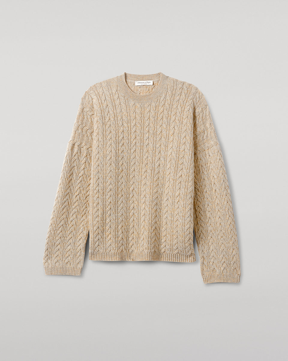 Johnstons of Elgin Women's Knitwear Oatmeal Slouchy Cable Natural Cashmere Jumper Close Up KAA05282HB0210