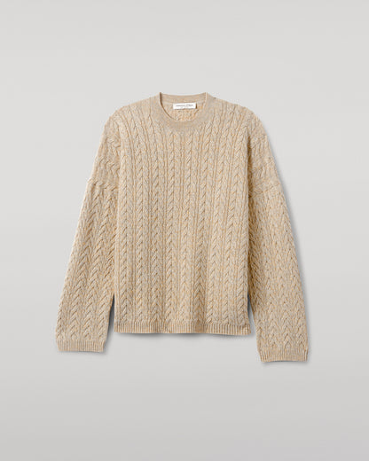 Johnstons of Elgin Women's Knitwear Oatmeal Slouchy Cable Natural Cashmere Jumper Close Up KAA05282HB0210