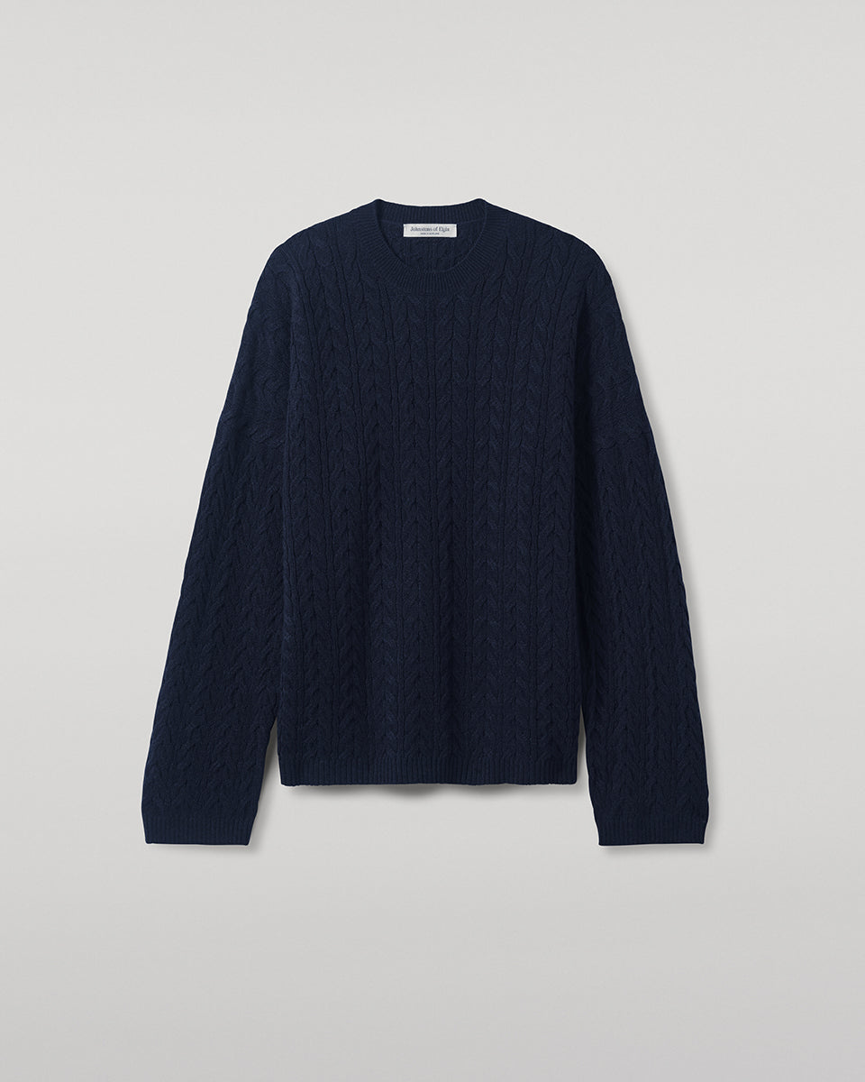 Johnstons of Elgin AW25 Women's Knitwear Dark Navy Gauzy Cable Cashmere Slouch Sweater KAA05282SD7286