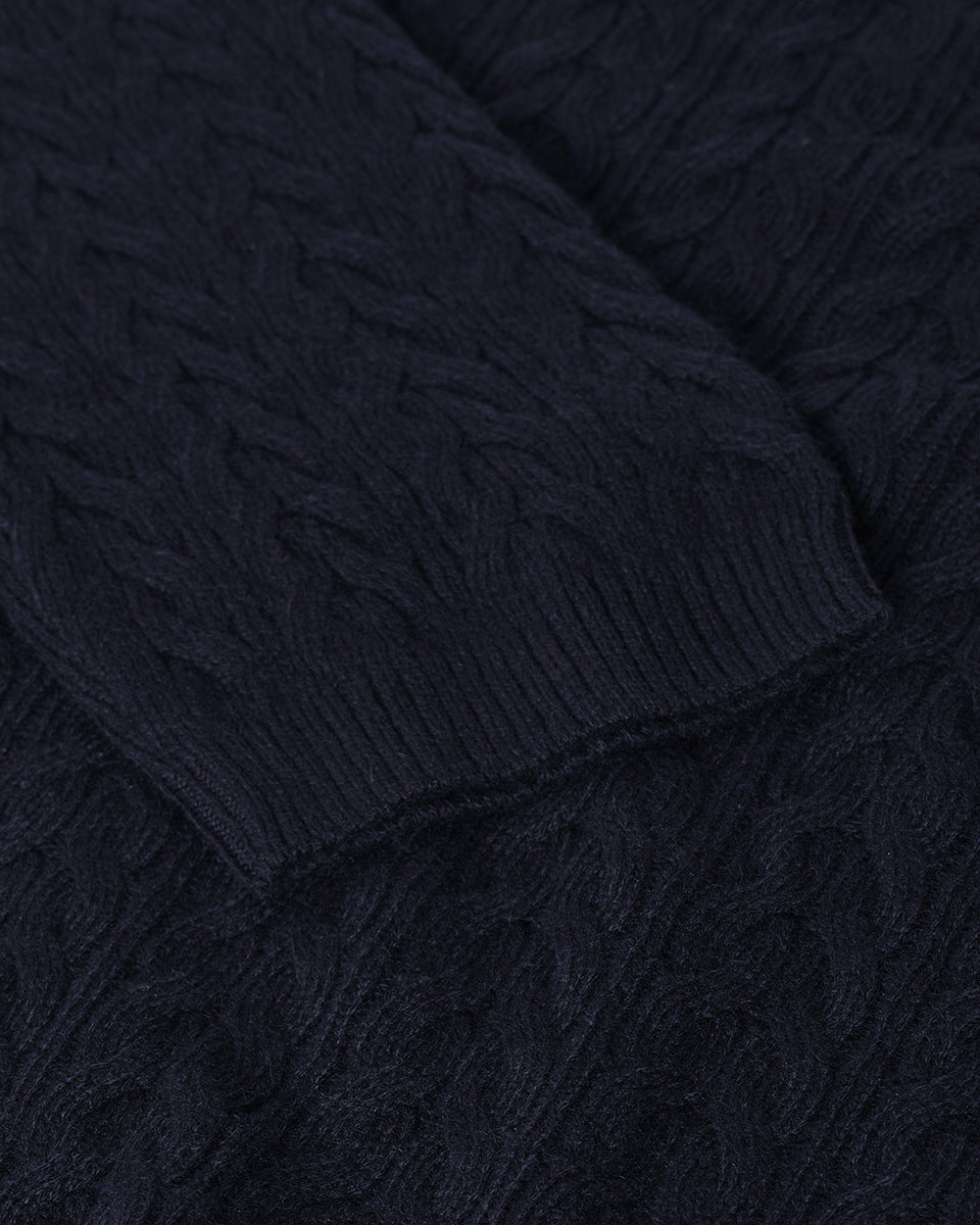 Johnstons of Elgin AW25 Women's Knitwear Dark Navy Gauzy Cable Cashmere Slouch Sweater KAA05282SD7286