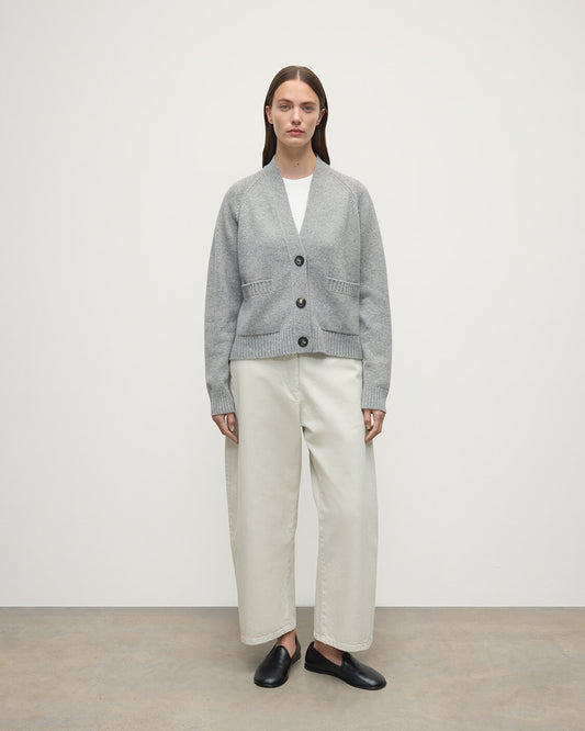 Johnstons of Elgin Women's Knitwear Light Grey Relaxed Fit Cashmere Cardigan KAA05320HA0308