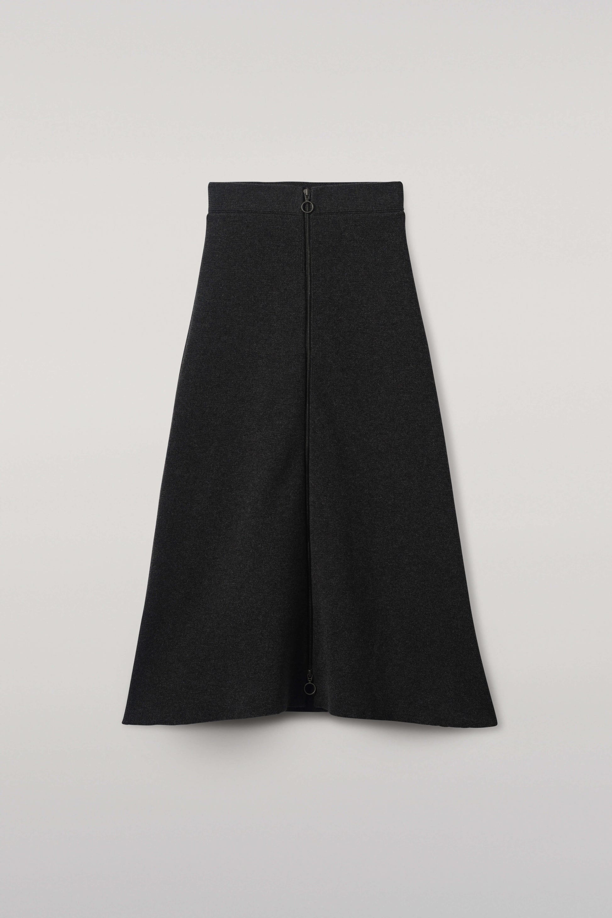 Johnstons of Elgin AW25 Women's Knitwear Charcoal A-Line Milano Grey Cashmere Skirt Front View KAA05600HA7165