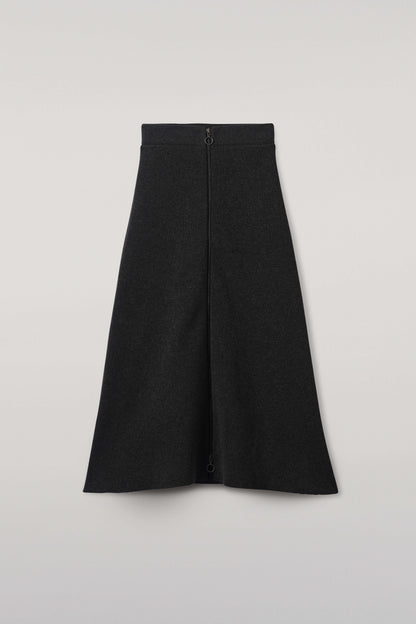 Johnstons of Elgin AW25 Women's Knitwear Charcoal A-Line Milano Grey Cashmere Skirt Front View KAA05600HA7165