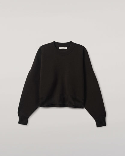 Women's Knitwear Black Cropped Milano Grey Cashmere Jumper Close Up  KAP05489SA7210