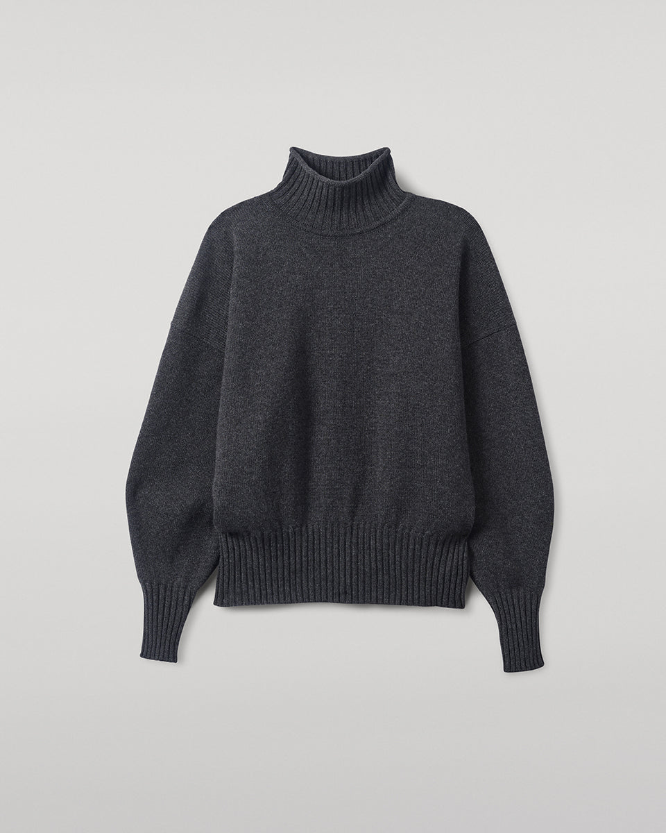 Johnstons of Elgin AW25 Women's Knitwear Charcoal High Neck Grey Cashmere Jumper close up KAA05585HA7165
