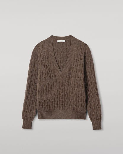 WOMENS KYLESKU DEEP VEE SWEATER BROWN KAA05728HB7126