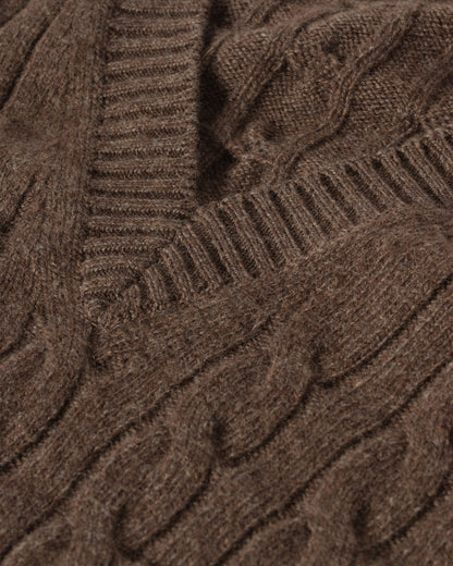 WOMENS KYLESKU DEEP VEE SWEATER BROWN DETAILS KAA05728HB7126