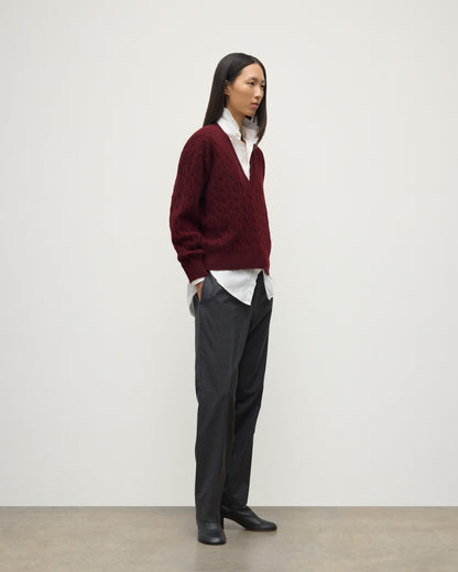 WOMENS KYLESKU DEEP VEE SWEATER RED ON A MODEL KAA05728HE7068