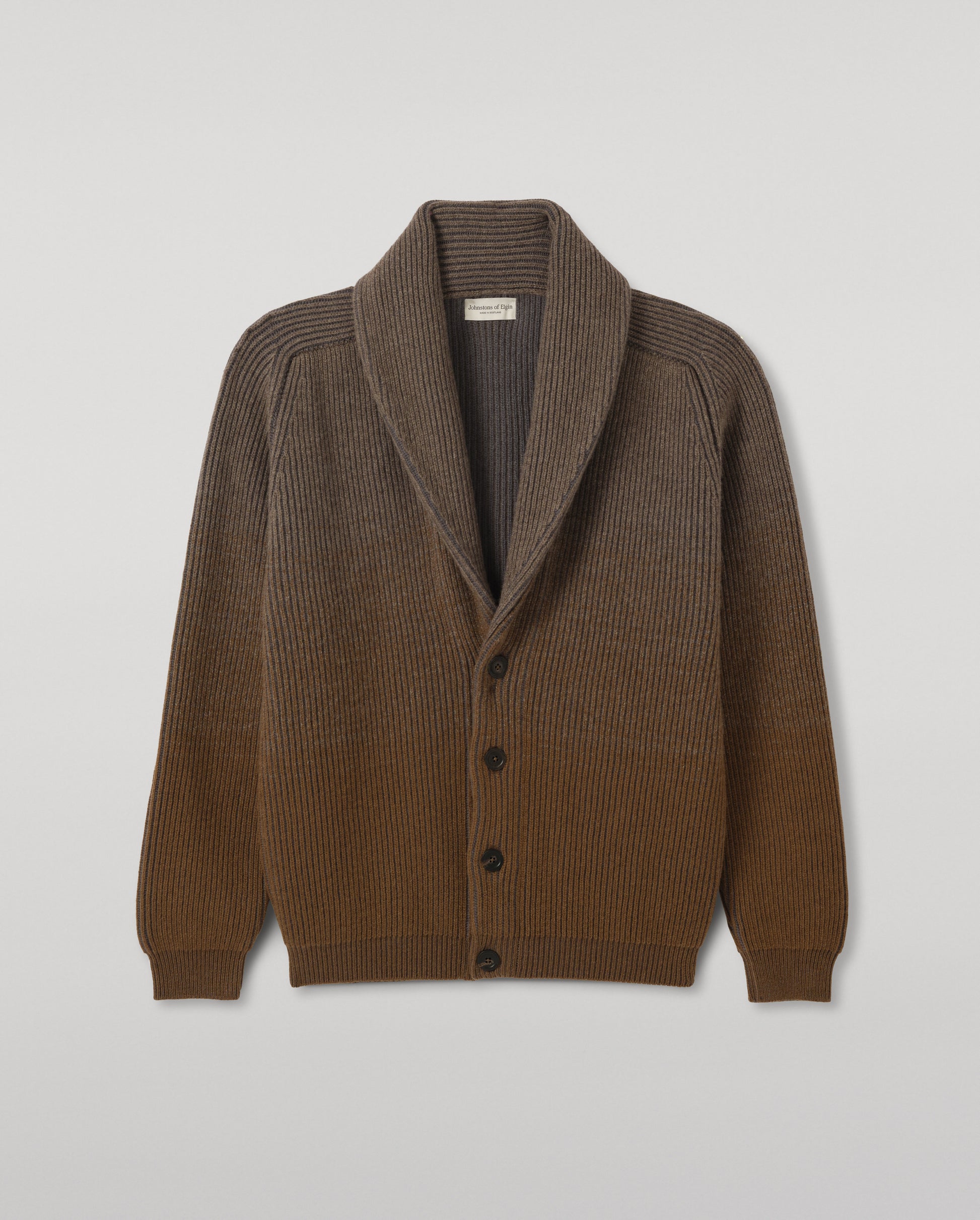 JOHNSTONS OF ELGIN PIONEER SHAWL CARDIGAN CASHMERE RIBBED OMBRE SHAWL COLLAR CARDIGAN - 6 PLY GREEN 100% CASHMERE UAA05750Q26319