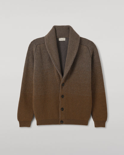 JOHNSTONS OF ELGIN PIONEER SHAWL CARDIGAN CASHMERE RIBBED OMBRE SHAWL COLLAR CARDIGAN - 6 PLY GREEN 100% CASHMERE UAA05750Q26319