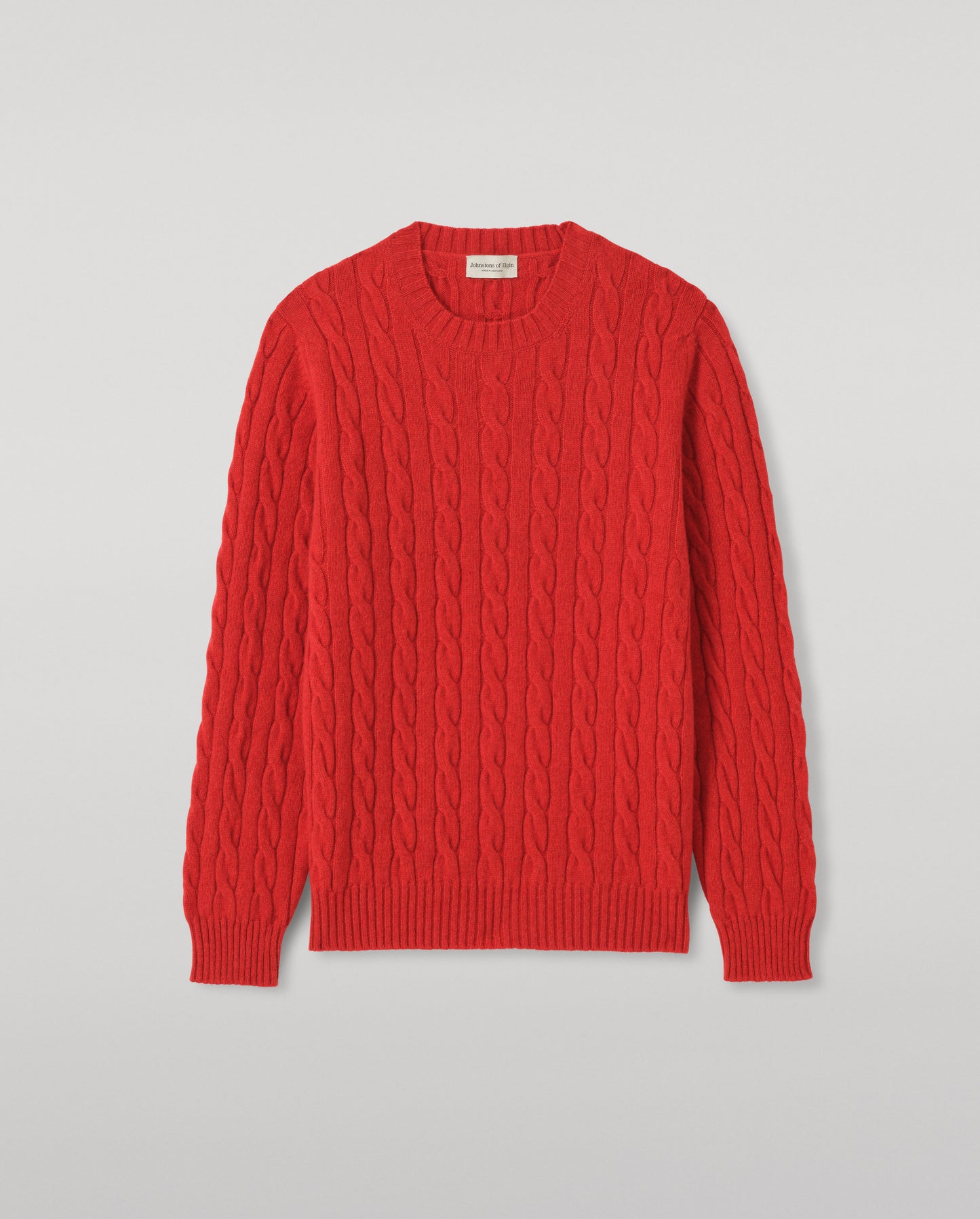 JOHNSTONS OF ELGIN CALDER CREW SWEATER CASHMERE CABLE CREW SWEATER RED 100% CASHMERE KAA05754HE4390