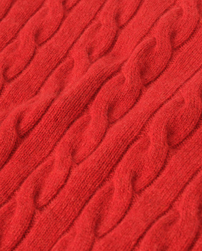 JOHNSTONS OF ELGIN CALDER CREW SWEATER CASHMERE CABLE CREW SWEATER RED 100% CASHMERE KAA05754HE4390