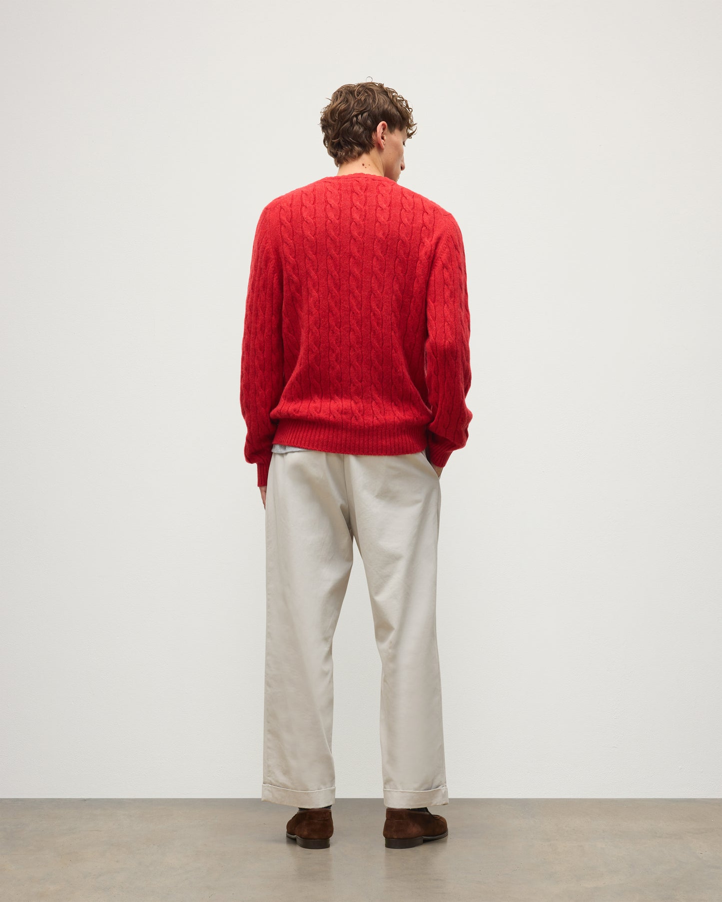 JOHNSTONS OF ELGIN CALDER CREW SWEATER CASHMERE CABLE CREW SWEATER RED 100% CASHMERE KAA05754HE4390