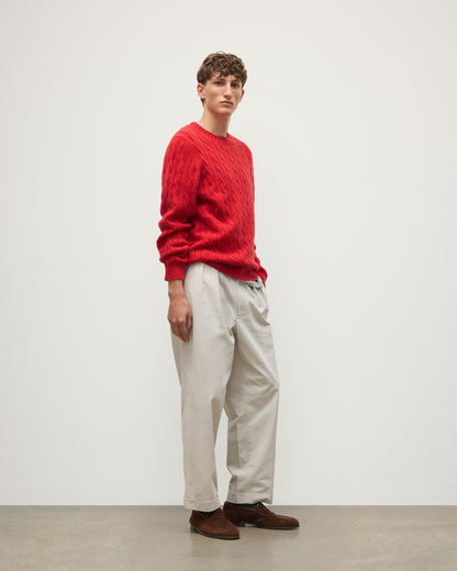 JOHNSTONS OF ELGIN CALDER CREW SWEATER CASHMERE CABLE CREW SWEATER RED 100% CASHMERE KAA05754HE4390