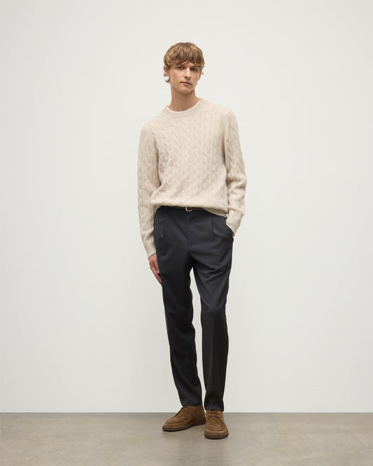 Johnstons of Elgin men's 100% cashmere cable sweater in natural KAA05754HA0396