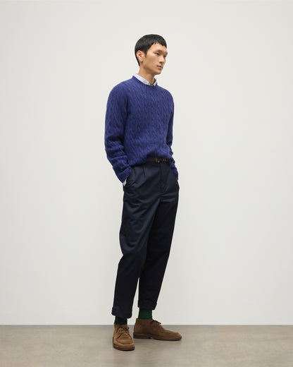 Johnstons of Elgin Men's 100% Cashmere Cable Sweater in Moray Blue KAA05754HD4490