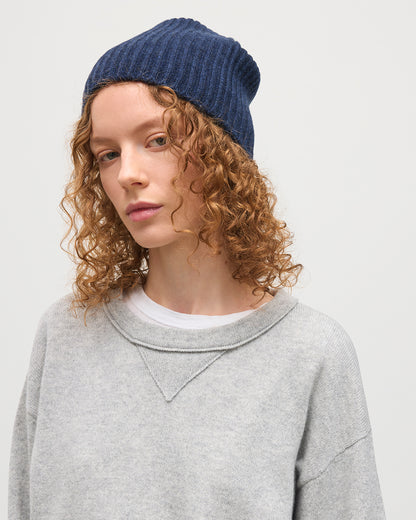 JOHNSTON OF ELGIN WOMENS STELLA SWEATSHIRT GREY 100% CASHMERE WITH NAVY BEANIE KAA05770HA0399