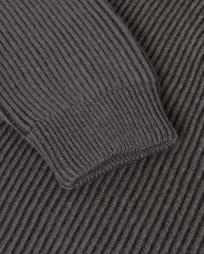 JOHNSTONS OF ELGIN PIONEER CREW SWEATER CASHMERE RIBBED OMBRE CREW NECK SWEATER - 6 PLY GREY 100% CASHMERE KAA05954Q26322