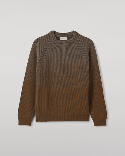 JOHNSTONS OF ELGIN PIONEER CREW SWEATER CASHMERE RIBBED OMBRE CREW NECK SWEATER - 6 PLY GREEN 100% CASHMERE KAA05954Q26323