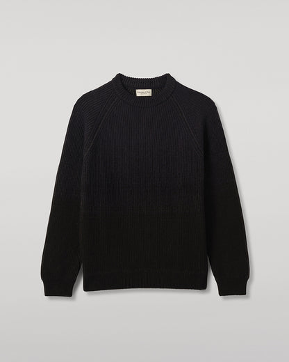 JOHNSTONS OF ELGIN PIONEER CREW SWEATER CASHMERE RIBBED OMBRE CREW NECK SWEATER - 6 PLY BLACK 100% CASHMERE KAA05954Q26321