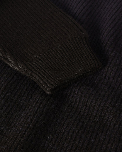 JOHNSTONS OF ELGIN PIONEER CREW SWEATER CASHMERE RIBBED OMBRE CREW NECK SWEATER - 6 PLY BLACK 100% CASHMERE KAA05954Q26321