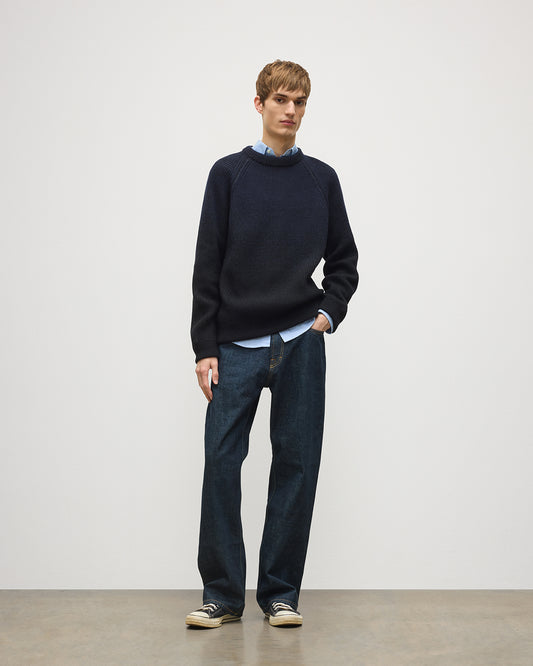 JOHNSTONS OF ELGIN PIONEER CREW SWEATER CASHMERE RIBBED OMBRE CREW NECK SWEATER - 6 PLY BLACK 100% CASHMERE KAA05954Q26321