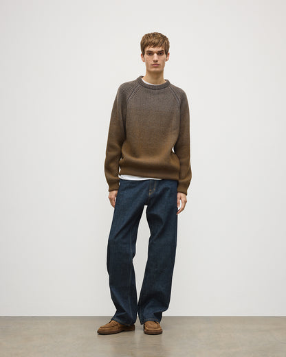 JOHNSTONS OF ELGIN PIONEER CREW SWEATER CASHMERE RIBBED OMBRE CREW NECK SWEATER - 6 PLY GREEN 100% CASHMERE KAA05954Q26323
