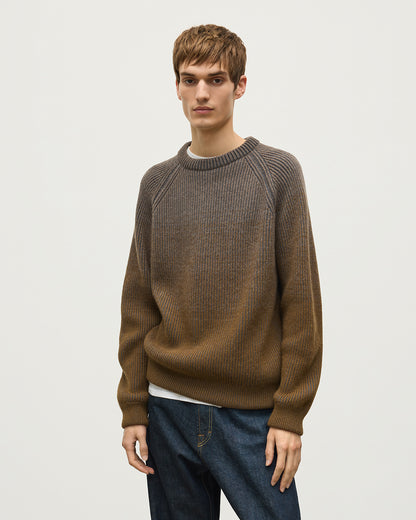 JOHNSTONS OF ELGIN PIONEER CREW SWEATER CASHMERE RIBBED OMBRE CREW NECK SWEATER - 6 PLY GREEN 100% CASHMERE KAA05954Q26323