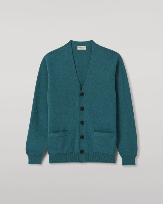 JOHNSTONS OF ELGIN REDPATH VEE NECK CARDIGAN CASHMERE VEE NECK CARDIGAN - 4 PLY GREEN 100% CASHMERE KAA05962HC4327