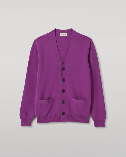 JOHNSTONS OF ELGIN REDPATH VEE NECK CARDIGAN CASHMERE VEE NECK CARDIGAN - 4 PLY PURPLE 100% CASHMERE KAA05962SD5371