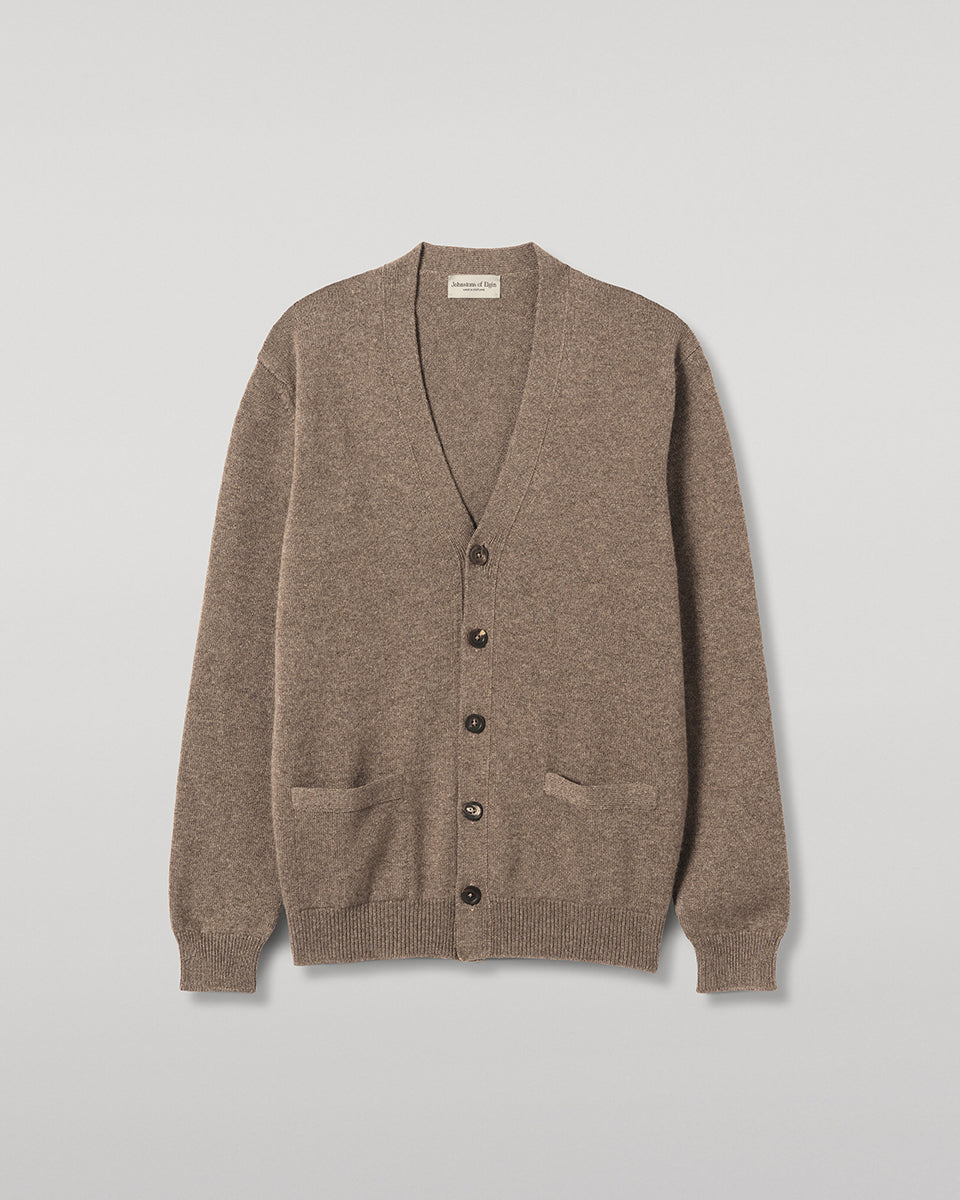 JOHNSTONS OF ELGIN REDPATH VEE NECK CARDIGAN CASHMERE VEE NECK CARDIGAN - 4 PLY BROWN 100% CASHMERE KAA05962HB7128