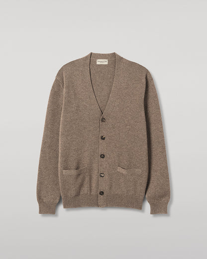 JOHNSTONS OF ELGIN REDPATH VEE NECK CARDIGAN CASHMERE VEE NECK CARDIGAN - 4 PLY BROWN 100% CASHMERE KAA05962HB7128
