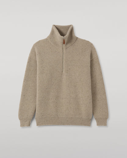 JOHNSTONS OF ELGIN KINNAIRD HALF ZIP SWEATER DONEGAL CASHMERE RIBBED ZIP NECK SWEATER CREAM 100% CASHMERE KAA05985HA0397