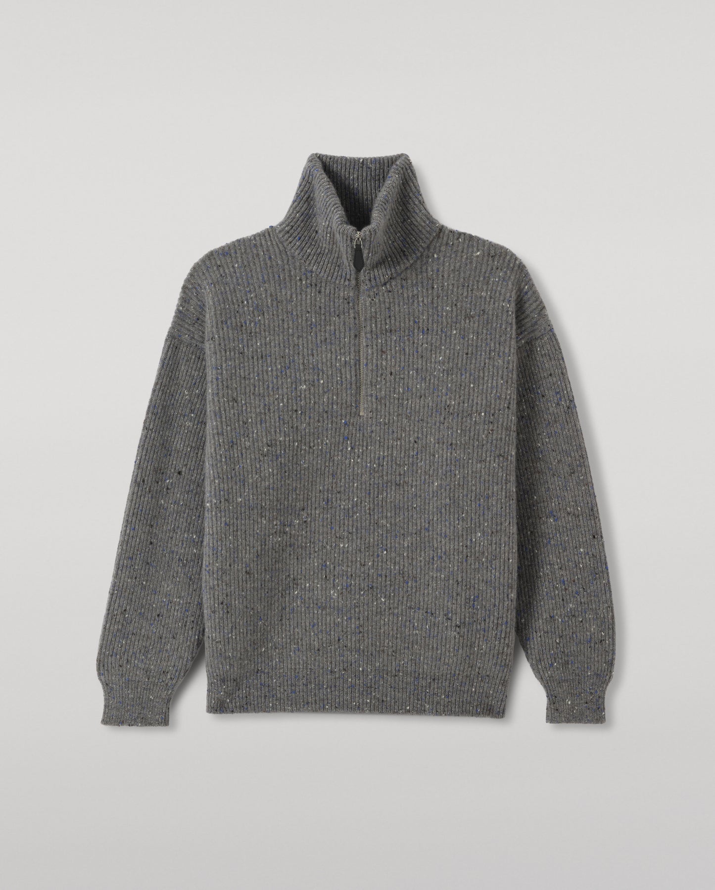 JOHNSTONS OF ELGIN KINNAIRD HALF ZIP SWEATER DONEGAL CASHMERE RIBBED ZIP NECK SWEATER GREY 100% CASHMERE KAA05985HA4270