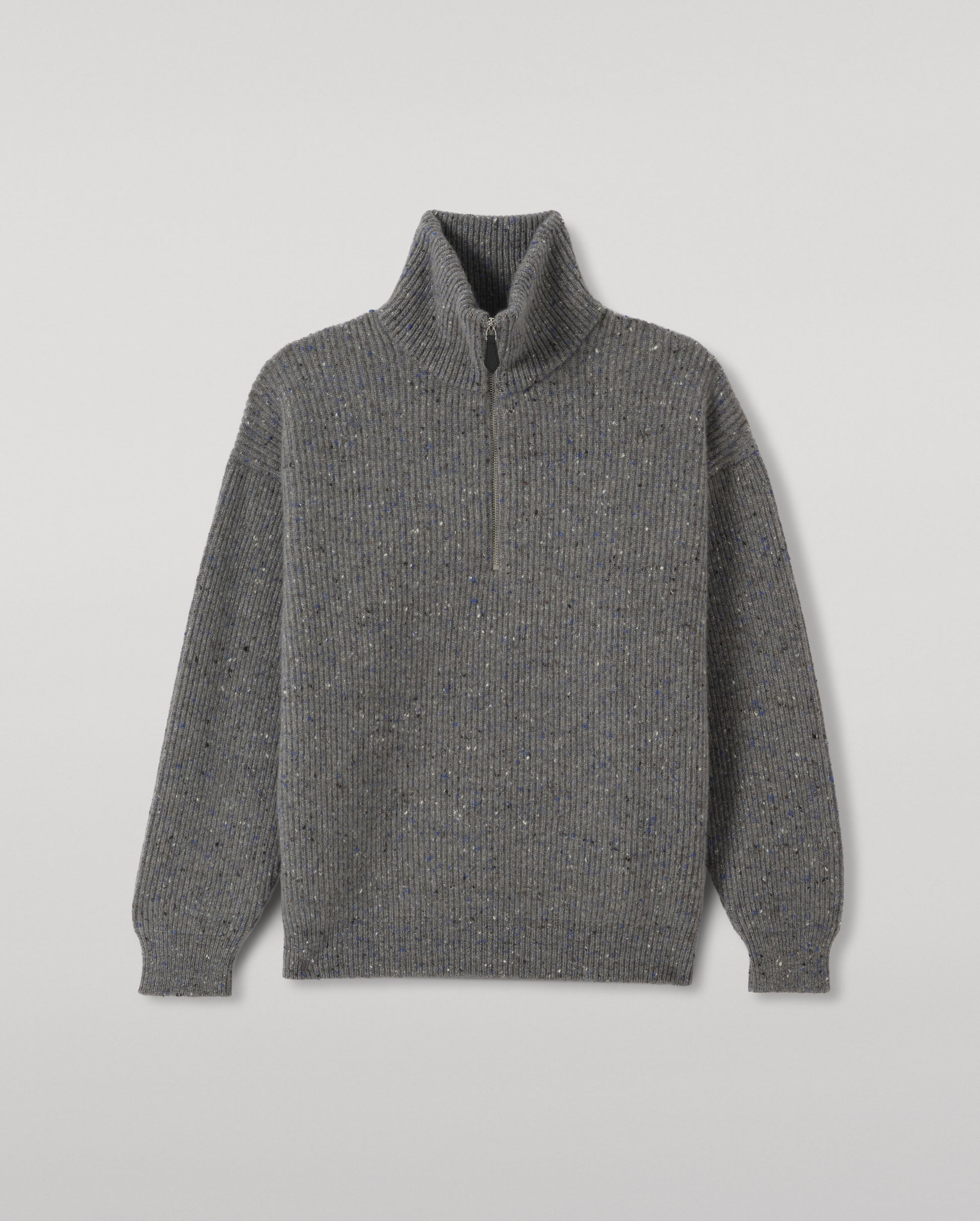 JOHNSTONS OF ELGIN KINNAIRD HALF ZIP SWEATER DONEGAL CASHMERE RIBBED ZIP NECK SWEATER GREY 100% CASHMERE KAA05985HA4270
