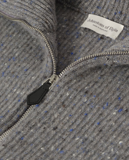 JOHNSTONS OF ELGIN KINNAIRD HALF ZIP SWEATER DONEGAL CASHMERE RIBBED ZIP NECK SWEATER GREY 100% CASHMERE KAA05985HA4270