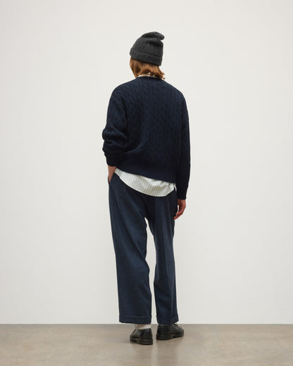 JOHNSTONS OF ELGIN KYLESKU CREW SWEATER CASHMERE CABLE ROUND NECK SWEATER DARK BLUE 100% CASHMERE KAA06028HD7347