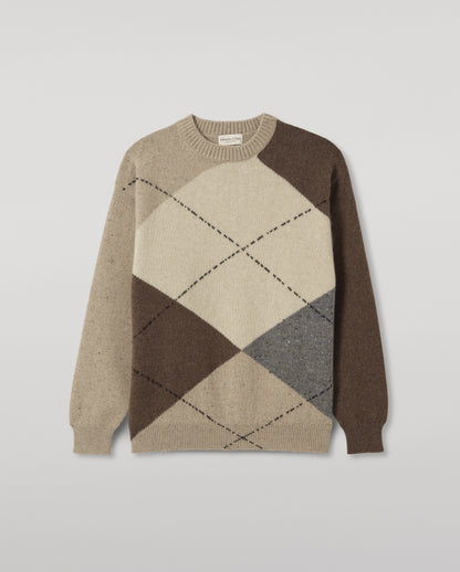 JOHNSTONS OF ELGIN MONTEITH CREW SWEATER DONEGAL CASHMERE EXPLODED ARGYLE CREW SWEATER CREAM 100% CASHMERE KAA06033JU1641