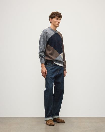 JOHNSTONS OF ELGIN MONTEITH CREW SWEATER DONEGAL CASHMERE EXPLODED ARGYLE CREW SWEATER GREY 100% CASHMERE KAA06033JU1639
