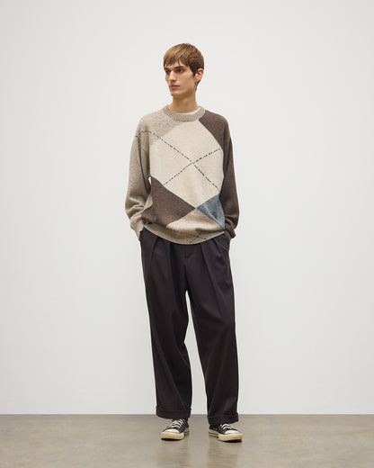 JOHNSTONS OF ELGIN MONTEITH CREW SWEATER DONEGAL CASHMERE EXPLODED ARGYLE CREW SWEATER CREAM 100% CASHMERE KAA06033JU1641