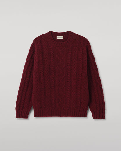 JOHNSTONS OF ELGIN MACDONALD CABLE CREW CASHMERE ARAN CABLE CREW SWEATER DARK RED 100% CASHMERE KAB06009HE7068