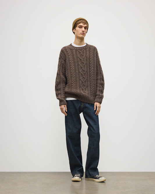 JOHNSTONS OF ELGIN MACDONALD CABLE CREW CASHMERE ARAN CABLE CREW SWEATER BROWN 100% CASHMERE KAB06009HB7126