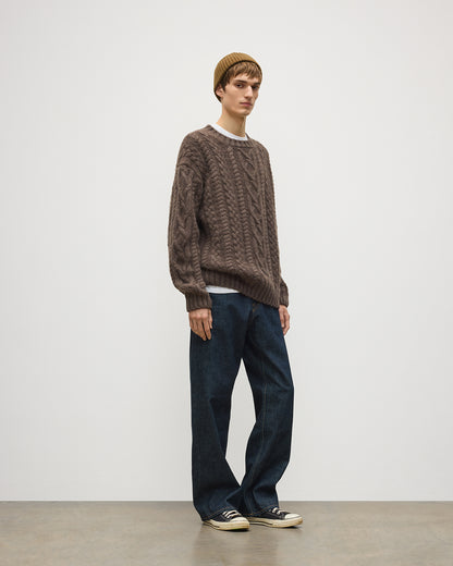 JOHNSTONS OF ELGIN MACDONALD CABLE CREW CASHMERE ARAN CABLE CREW SWEATER BROWN 100% CASHMERE KAB06009HB7126