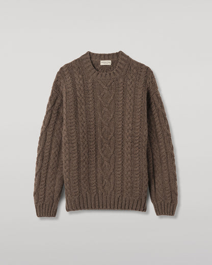 JOHNSTONS OF ELGIN MACDONALD CABLE CREW CASHMERE ARAN CABLE CREW SWEATER BROWN 100% CASHMERE KAB06009HB7126