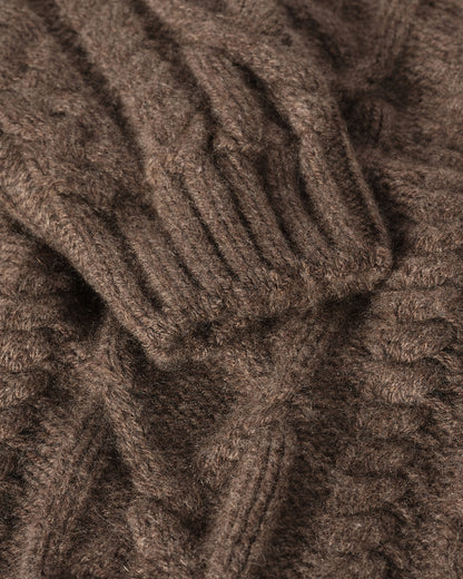 JOHNSTONS OF ELGIN MACDONALD CABLE CREW CASHMERE ARAN CABLE CREW SWEATER BROWN 100% CASHMERE KAB06009HB7126