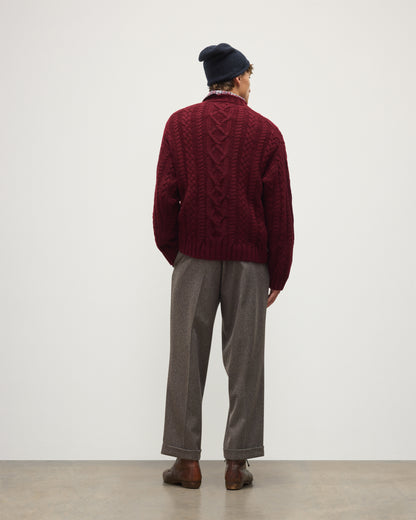 JOHNSTONS OF ELGIN MACDONALD CABLE CREW CASHMERE ARAN CABLE CREW SWEATER DARK RED 100% CASHMERE KAB06009HE7068